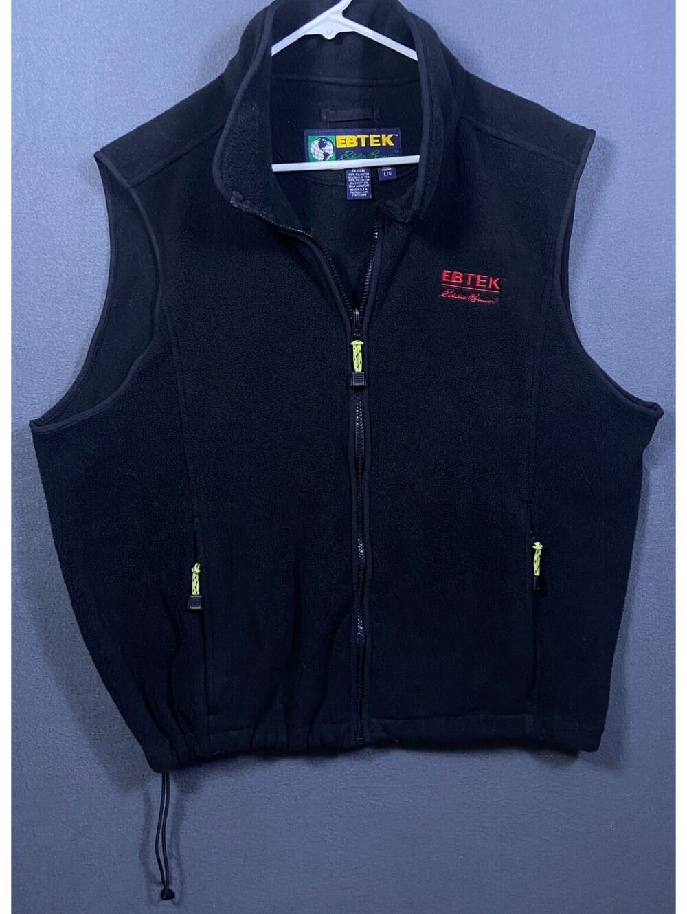 Vintage Eddie Bauer Ebtek Mens L 25x26 Full Zip Fleece Vest Black Polartec USA